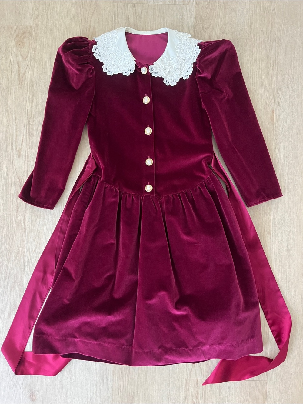 NWOT Vintage Sarah Kent Burgundy Cotton Velvet Dress in Size 10